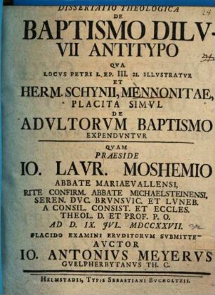 Diss. ... de baptismo diluvii antitypo