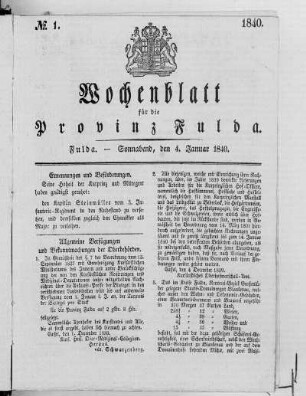 Nr. 1, Ausgabe vom 4. Januar 1840