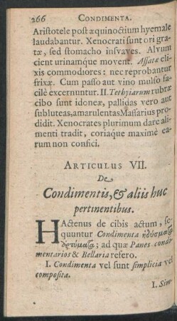 Articulus VII. De Condimentis, & aliis huc pertinentibus