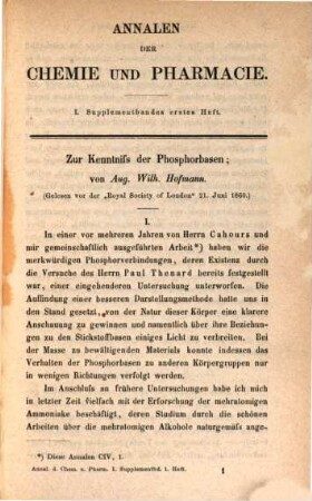 Annalen der Chemie und Pharmacie. Supplementband : vereinigte Zeitschrift des Neuen Journals der Pharmacie für Ärzte, Apotheker und Chemiker u. des Magazins für Pharmacie und Experimentalkritik, 1. 1861