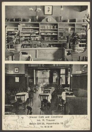 Ansichtskarte "Wiener Café" mit Porträt Hitlers, Hasenheide 16