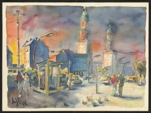 Aquarell von Karl-Heinz Klingbeil: Frankfurter Tor bei tiefstehender Sonne (1976)