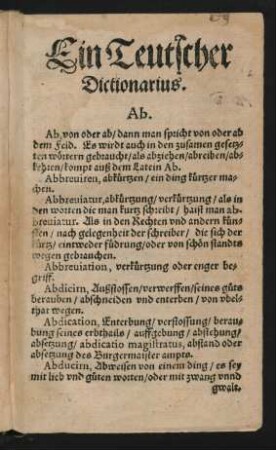 Ein Teutscher Dictionarius.