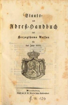 Staats- und Adreß-Handbuch des Herzogthums Nassau. 1852