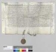 Franz Eierschmalz (Ayrschamlcz), Alban Mayr und seine Ehefrau Katherina Eierschmalz, Markus Kräller und seine Ehefrau Ursula Kembter, alle Bürger zu München, verkaufen an Georg Eierschmalz, Sohn des verstorbenen Dr. Magnus (Mang) Eierschmalz, die Erlach-Mühle bei Erlach im Landgericht Vohburg. S1: Franz Eierschmalz, Bürger zu München, S2: Markus Kräller, Bürger zu München, S3: Onophrios (Onoffer) Perbinger, Dr. jur. und Stadtschreiber zu München