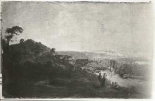 Skizze "Märkische Landschaft (vermutlich Gegend bei Freiwalde an der Oder)" (bez. rückseitig 1745, A. Pesne; Öl auf Papier; 0,45 x 0,69 m; Park Sanssouci Potsdam)