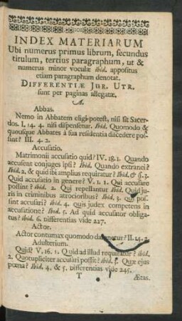 Index Materiarum