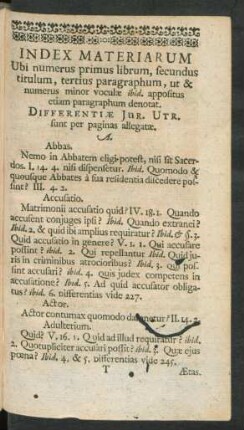 Index Materiarum