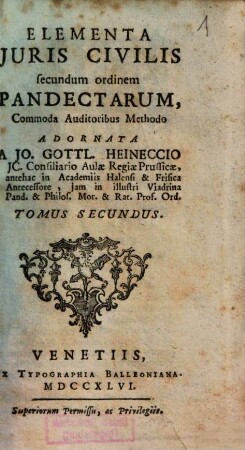 Elementa juris civilis secundum ordinem institutionum, commoda auditoribus methodo adornata, 2