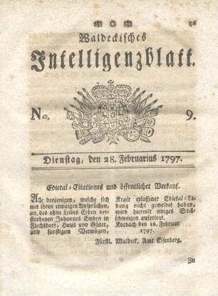 No. 9, Dienstag, den 28. Februarius 1797