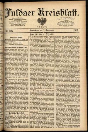 Erste Ausgabe vom Samstag, den 07. September 1901.
