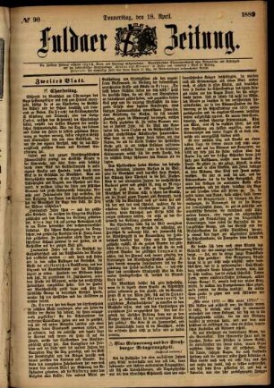 Zweite Ausgabe vom Donnerstag, den 18. April 1889.