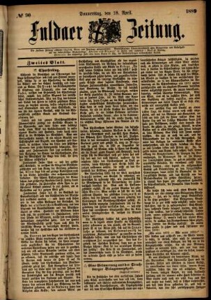 Zweite Ausgabe vom Donnerstag, den 18. April 1889.
