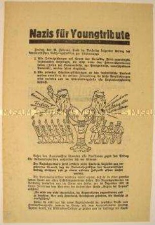 Antinazistischer programmatischer Wahlaufruf der Kommunistischen Partei Deutschlands zur Unterstützung Ernst Thälmanns - mit Karikatur eines doppelköpfigen Hitler zu den Tributzahlungen