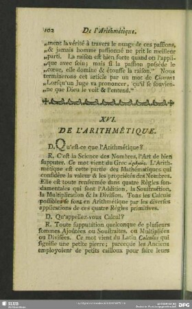 XVI. De L'Arithmétique