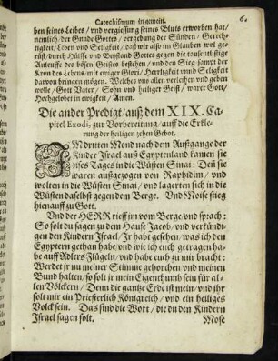Die ander Predigt/ auß dem XIX. Capitel Exodi, zur Vorbereitung/ auff die Erklerung der heiligen zehen Gebot.