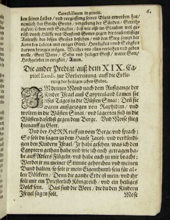 Die ander Predigt/ auß dem XIX. Capitel Exodi, zur Vorbereitung/ auff die Erklerung der heiligen zehen Gebot.