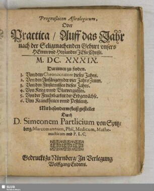 Prognosticon astrologicum oder Practica