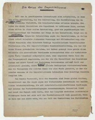 Die Krise des Imperialismus. [o. O.]