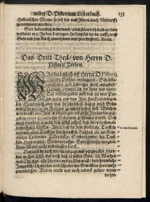 Das Dritt Theil/ von Herrn D. Pistorii Person.