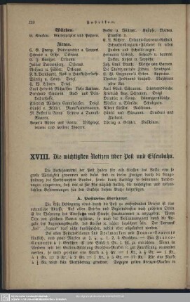 XVIII. Die wichtigsten Notizen über Post und Eisenbahn