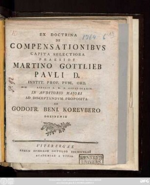 Ex Doctrina De Compensationibvs Capita Selectiora