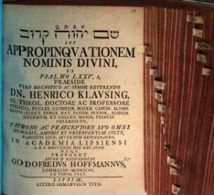 Šēm YHWH qārôv seu appropinquationem nominis divini, ex psalmo LXXV,2
