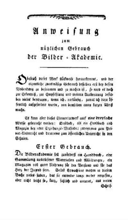Anweisung zum nützlichen Gebrauch der Bilder-Akademie