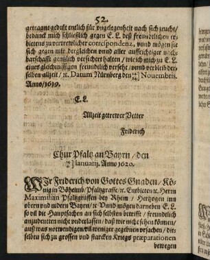 52-53, Chur Pfaltz an Bayrn den 4. Ianuarij, 14. Ianuarij Anno 1620