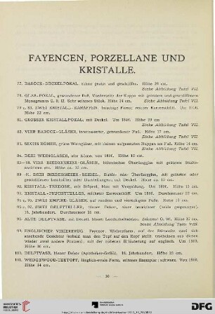 Fayencen, Porzellane und Kristalle (Nr. 77-146)