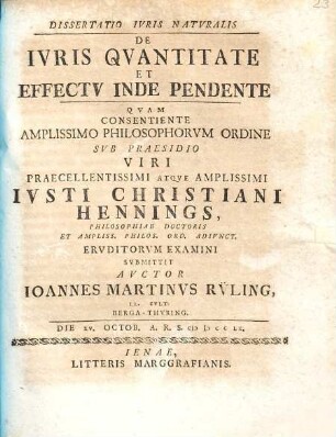 Dissertatio Ivris Natvralis De Ivris Qvantitate Et Effectv Inde Pendente