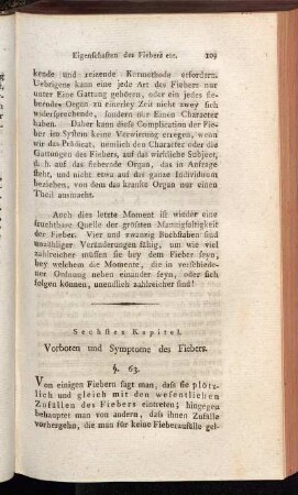 Sechstes Kapitel. Vorboten und Symptome des Fiebers.