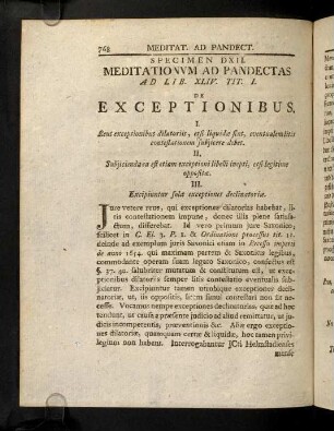 768-786, Meditat. Ad Pandect. Sp. DXII. De Exceptionibus. Meditat. Ad. Pandect. Sp. DXIII. De Exceptionibus Liquidis.