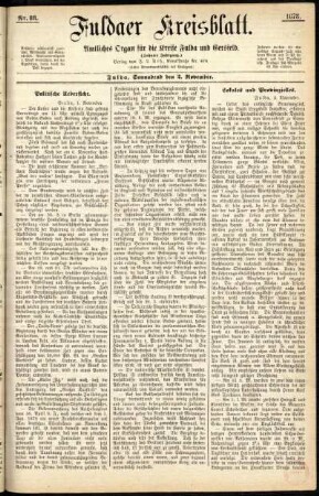 Erste Ausgabe vom Samstag, den 02. November 1878.