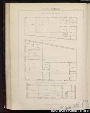 Planche No. 35 Crèches diverses. Créche du cateau pour 40 enfants, crèche du courcain à Calais, Plan de la crèche S.te Marie à Carcasonne pour 20 enfants.
