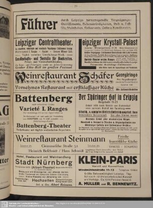 Führer durch Leipzigs hervorragende Vergnügungs-Etablissements, Sehenswürdigkeiten, Festsäle usw.
