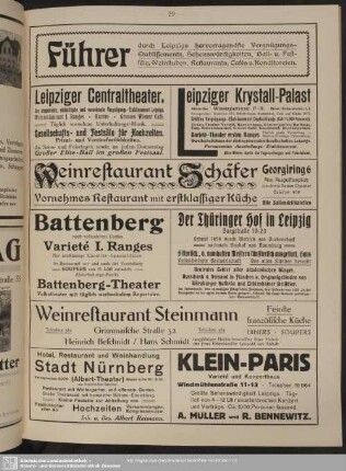 Führer durch Leipzigs hervorragende Vergnügungs-Etablissements, Sehenswürdigkeiten, Festsäle usw.