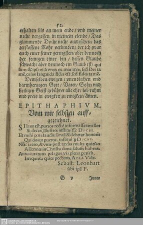 Epithaphium, Vom mir selbsten auffgezeichnet