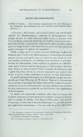 Cantor, Moritz: Die Römischen Agrimensoren und ihre Stellung in der Geschichte der Feldmesskunst.