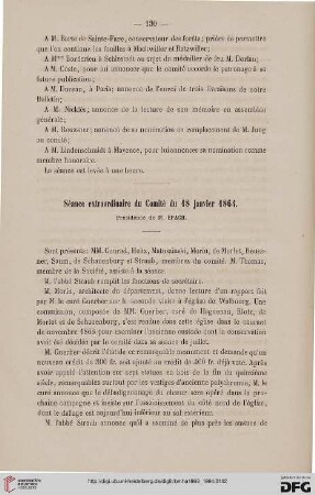 Séance extraordinaire du Comité du 18 janvier 1864