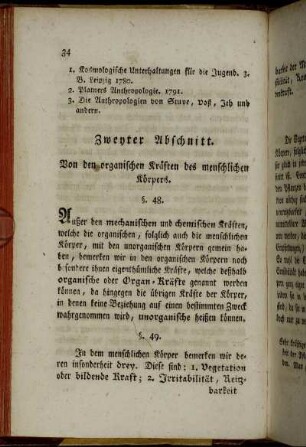 Zweyter Abschnitt. Von den organischen Kräften des menschlichen Körpers.