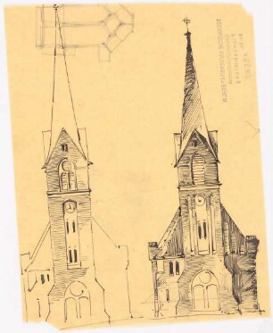 Kirche: 2 Ansichten von Westen