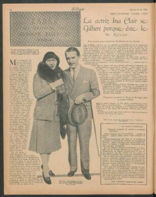 La actriz Ina Clair se divorció de John Gilbert porque éste le pegó a un perro...