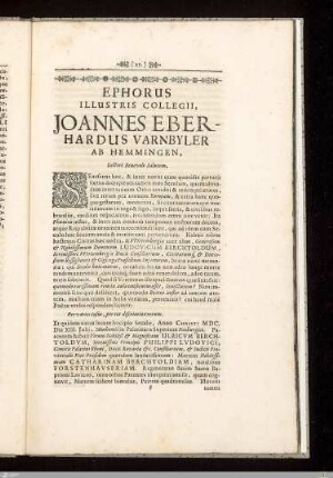 Ephorus Illustris Collegii ...