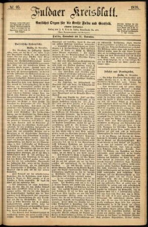 Erste Ausgabe vom Samstag, den 25. November 1876.