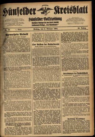 Erste Ausgabe vom Freitag, den 09. Februar 1934.