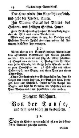 Zweyter Abschnitt. Von der Taufe, und dem was dabey zu beobachten.