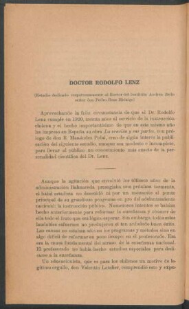 El Doctor Rodolfo Lenz
