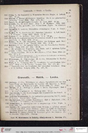 Grammatik - Metrik - Lexika (Nr. 3606 - 3702)