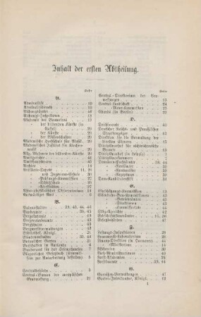 Inhalt der ersten Abtheilung.